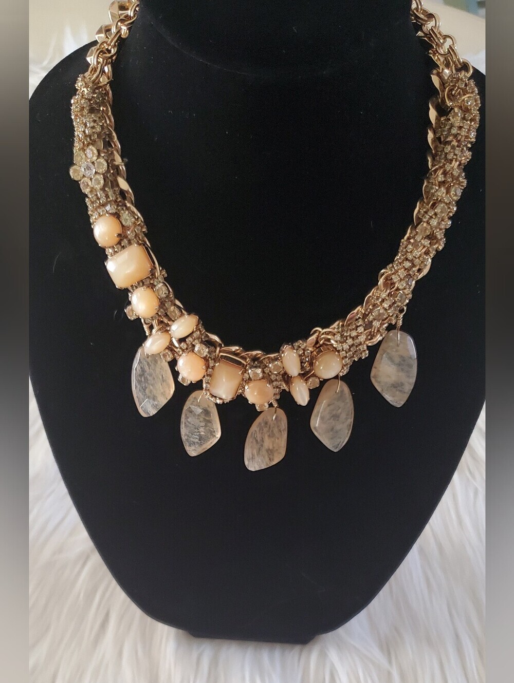 Stella & Dot Jacqueline Statement Necklace Neutral Gold Coffee Stone Drops